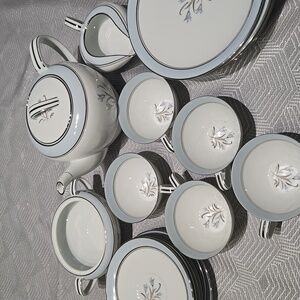 Elegant White Blue and Silver Tea Set